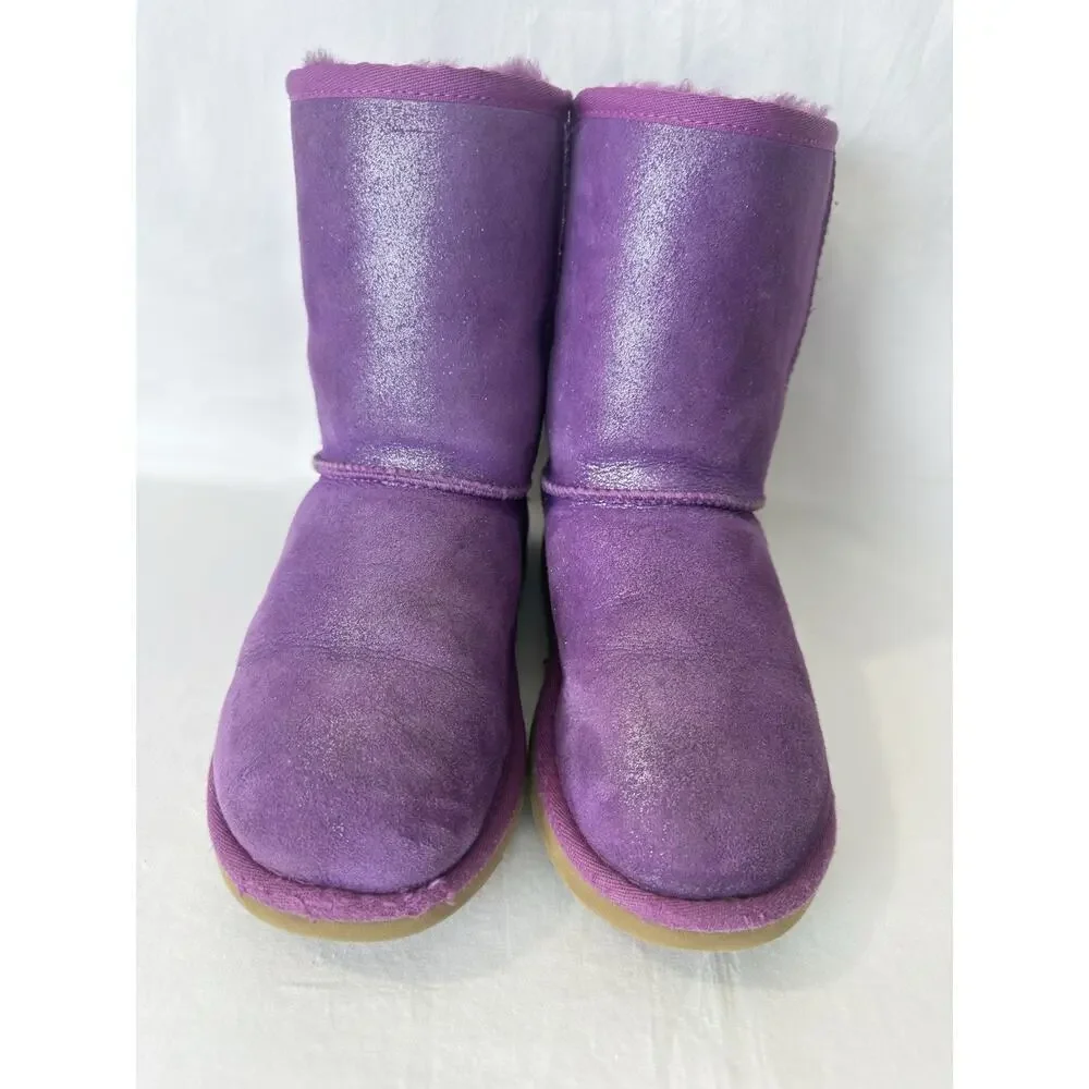 UGG Classic Glitter Boots Big Girls Size 4 Purple Grape Sparkle